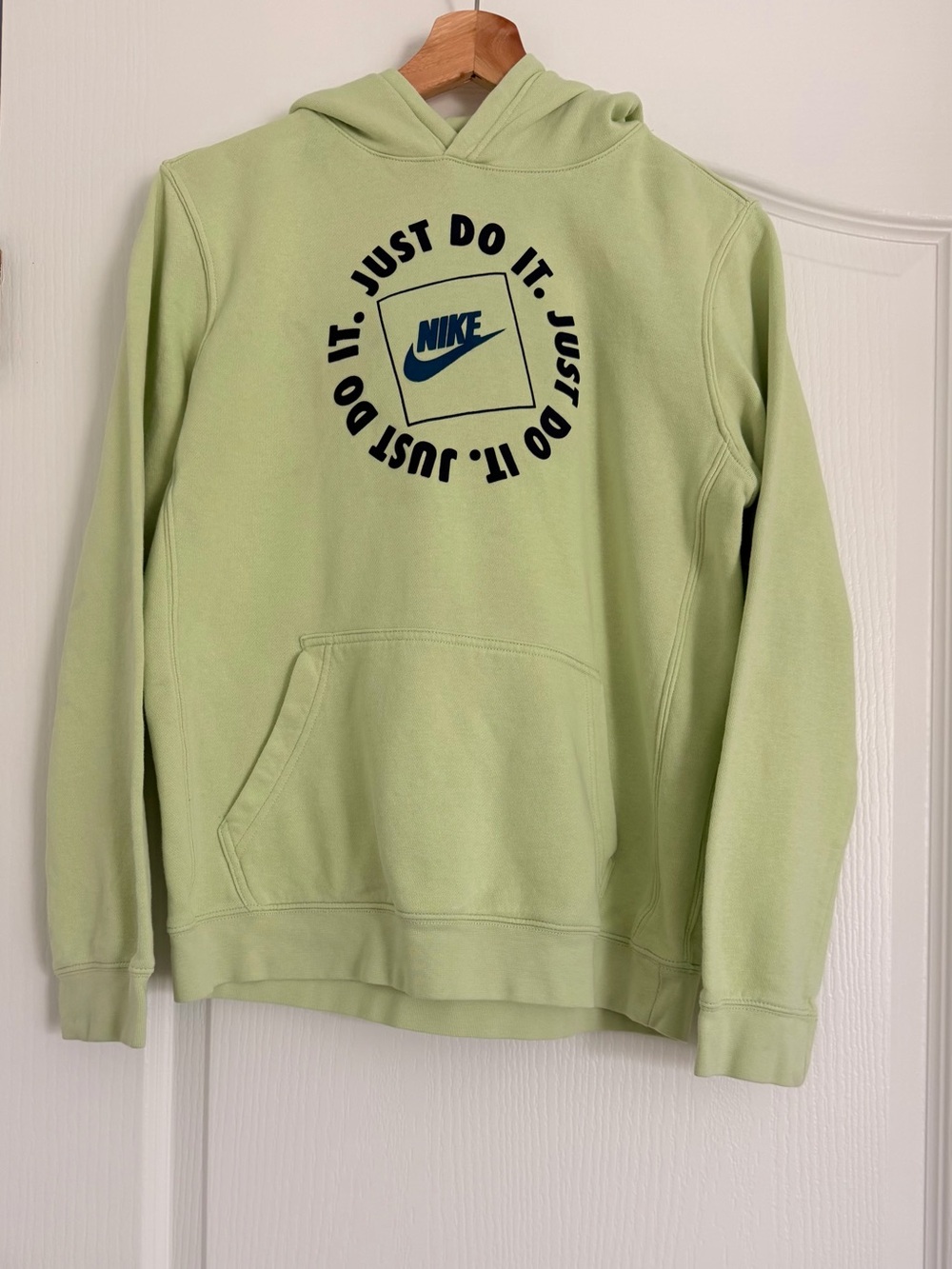 Nike Light Green Hoodie with Navy 'Just Do It' Circle Logo